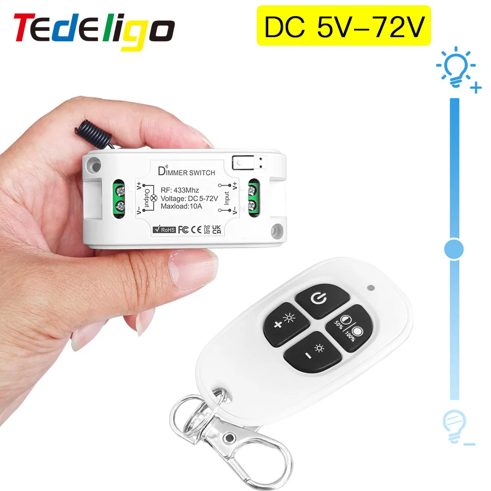 

Tedeligo DC 6V 12V 24V 72V LED Dimmer Light Brightness Adjustable Controller Smart Dimmer Switch 433MHz Dimmable Receiver Module