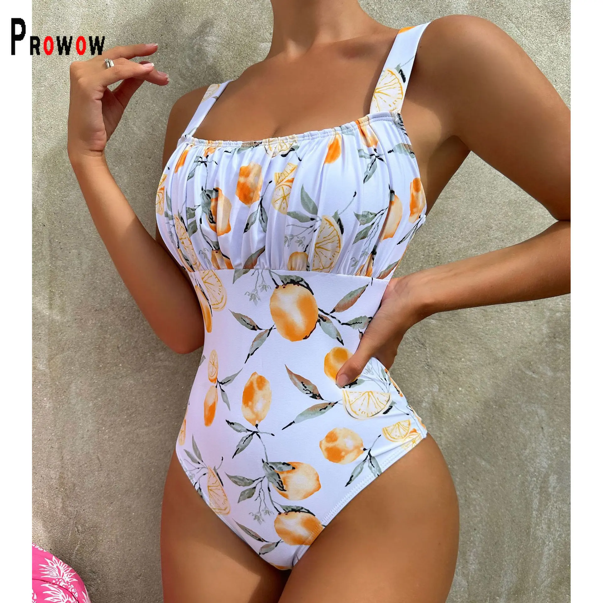 

Женское слитное бикини со складками Prowow, модная летняя одежда для купания с принтом, пляжная одежда с высокой талией, 2023
