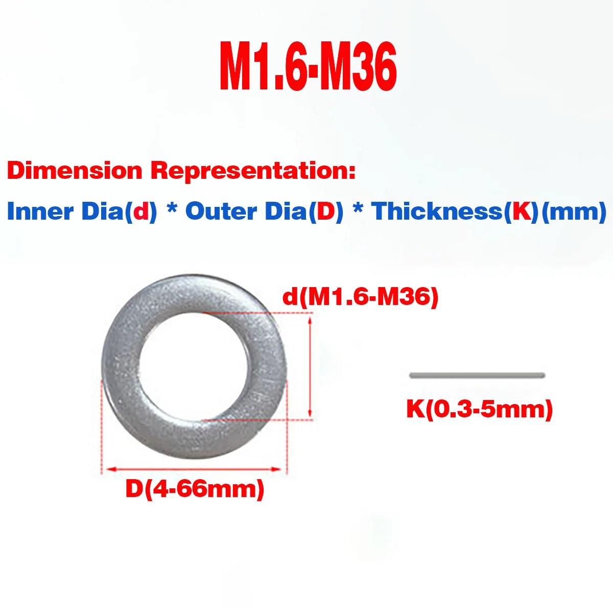 

304 Stainless Steel Metal Gasket / Screw Flat Washer Enlarged And Thickened Thin Meson Round M1.6M3M4M5M36