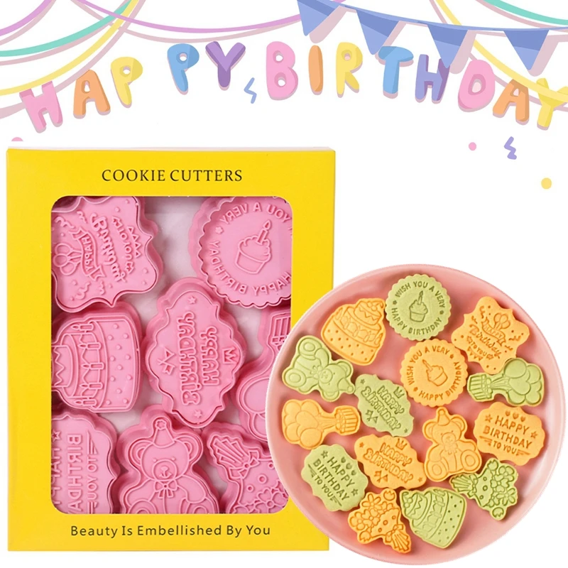 8 шт./компл. пластиковые 3D резаки для печенья с тематикой счастливого дня рождения