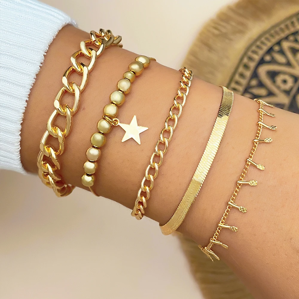 Модные многоуровневые браслеты IFKM для женщин, новые винтажные Подвески в виде звёзд, цепочка, ювелирные изделия, подарок, браслет 2023