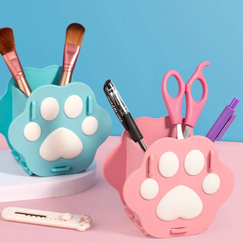

Kawaii Desk Holder Desktop Pen Holder Cartoon Kitten Paw-shaped Students Stationery Storage Holder Large Capacity Office Supply