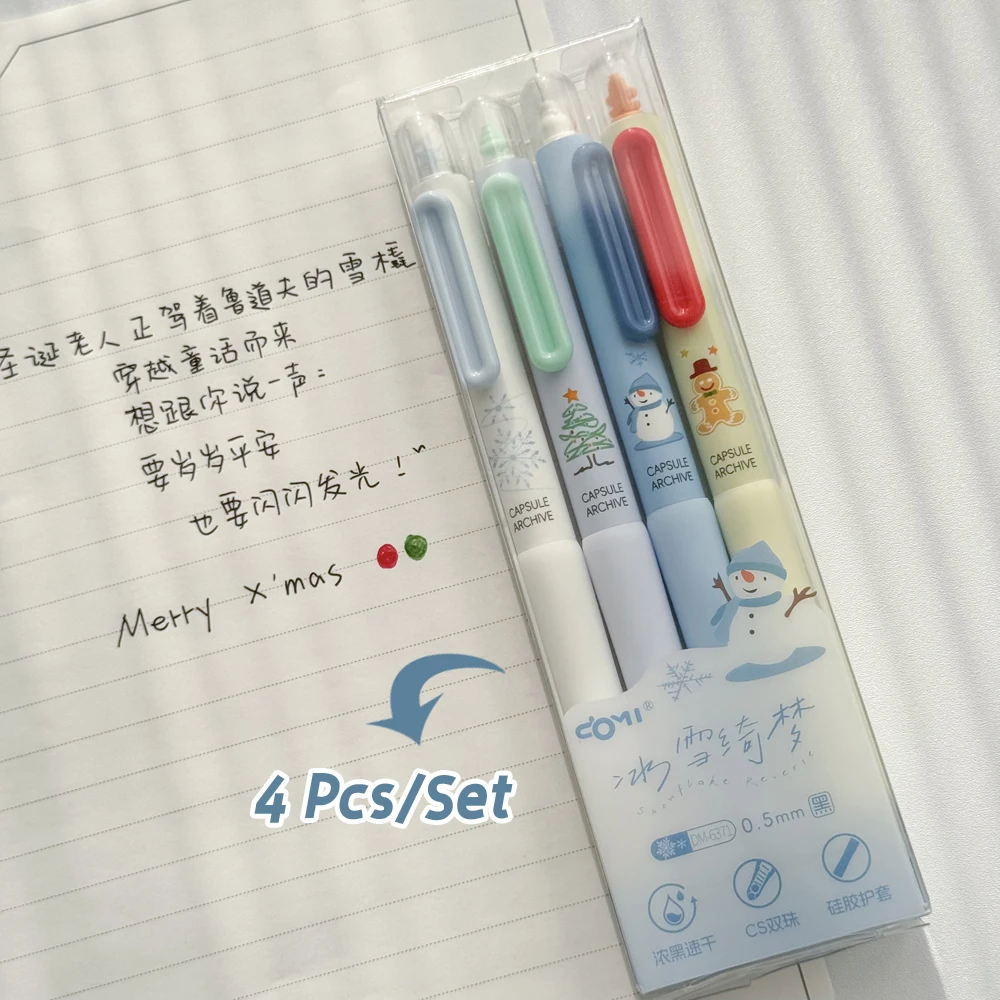 

Набор Из 4 Гелевых Ручек С Рождественской Тематикой, Тонкий Наконечник 0,5 Мм, Быстросохнущие Черные Чернила, Для Школы И Офиса