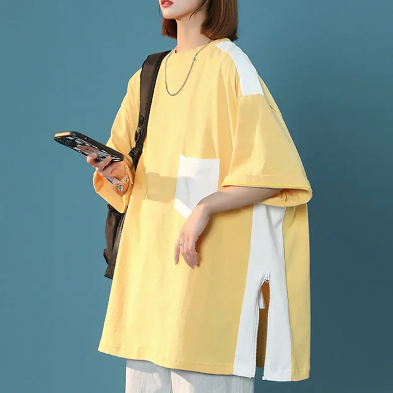 

2022 Summer Women's Short Sleeve T Shirt O-Neck Patchwork Cotton Tops Casual T-Shirts Women Tees Clothing Streetwear