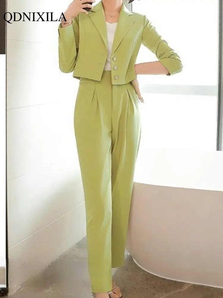 2023 Spring Fashion Blazer 2 Pieces Luxury High-end Temperament Casual Short Jacket and PantsChic and Elegant Woman Office Set
