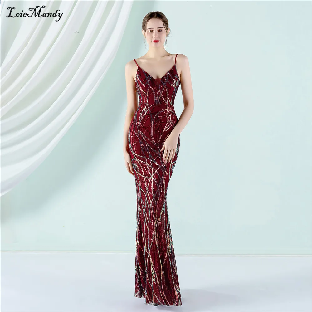 

Deep V Neck Burgundy Evening Dresses 2022 Formal Long Party Maxi Dress For Women Shining Sequins Prom Gowns Vestidos de fiesta