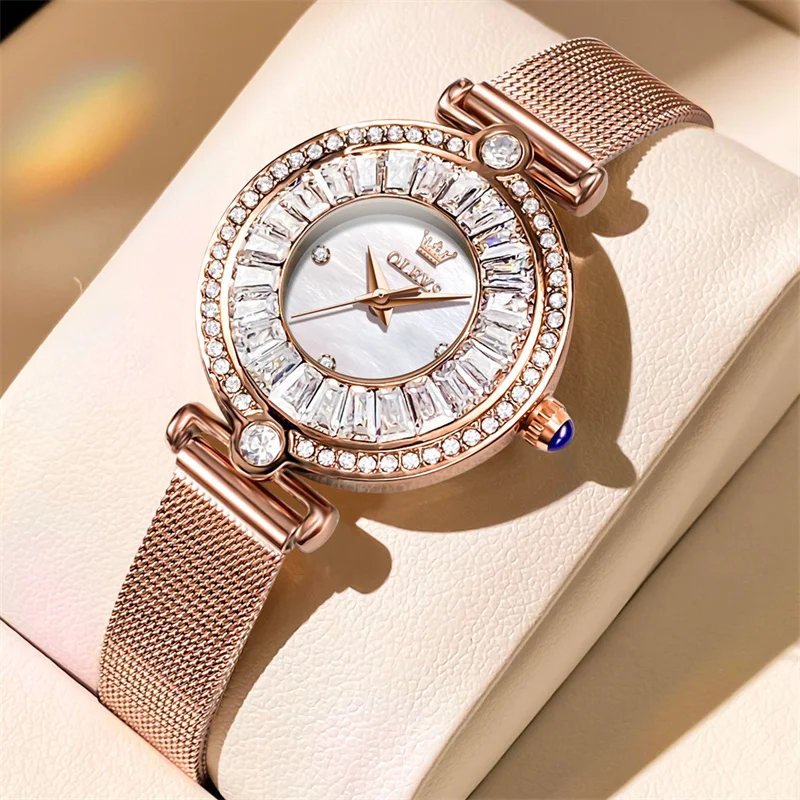 OLEVS модные кварцевые часы женские роскошные элегантные водостойкий сетчатый