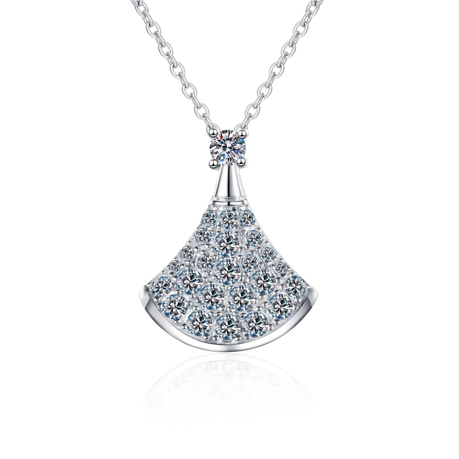 wz00127 Lefei Fashion Diamondset Luxury Simple Classic Moissanite Skirt Fan Necklace For Women 925 Sterling Silver Party Jewelry