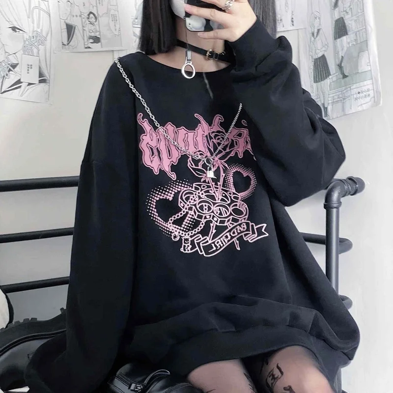 Женские толстовки с капюшоном Egirl в готическом стиле зимний плотный теплый