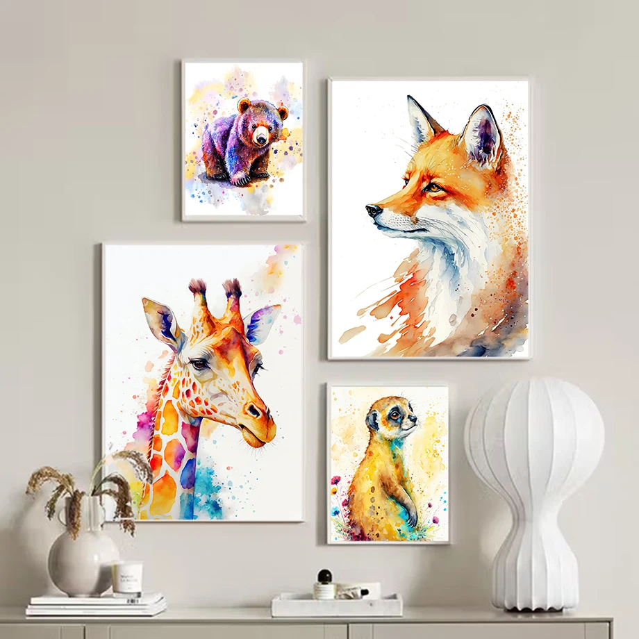 Художественная акварель слон Мангуст Зебра жираф Лев коричневый медведь тигр