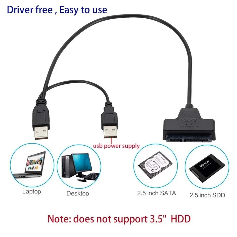 Адаптер для жесткого диска Grwibeou с Usb на Sata USB 2 0 5 дюйма HDD 7 + 15pin SATA |