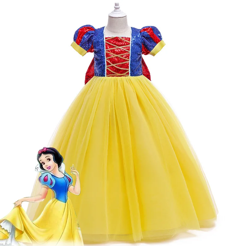 

2022 New Disney Princess Dress Sequin Girls' Snow White Dress Bubble Sleeve Children's Dress Princess Dress Poncho Dress Gifts