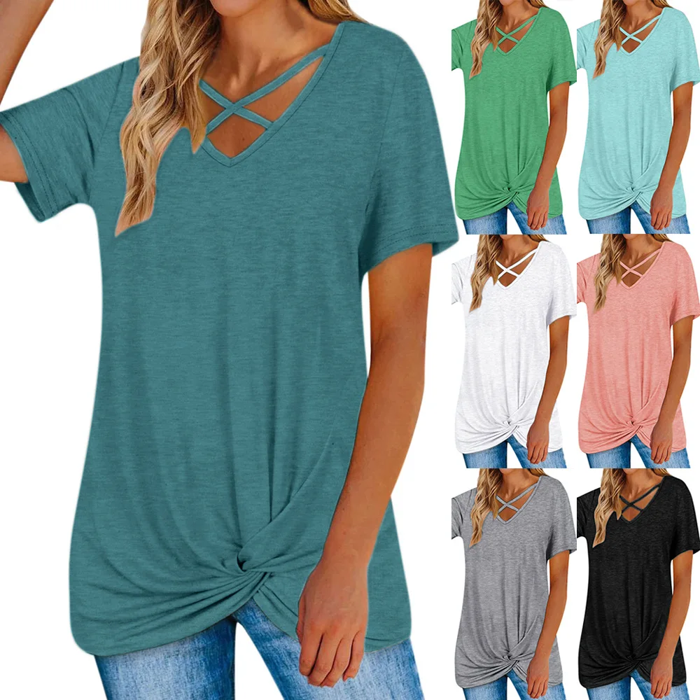 

Футболка женская летняя с V-образным вырезом и коротким рукавом