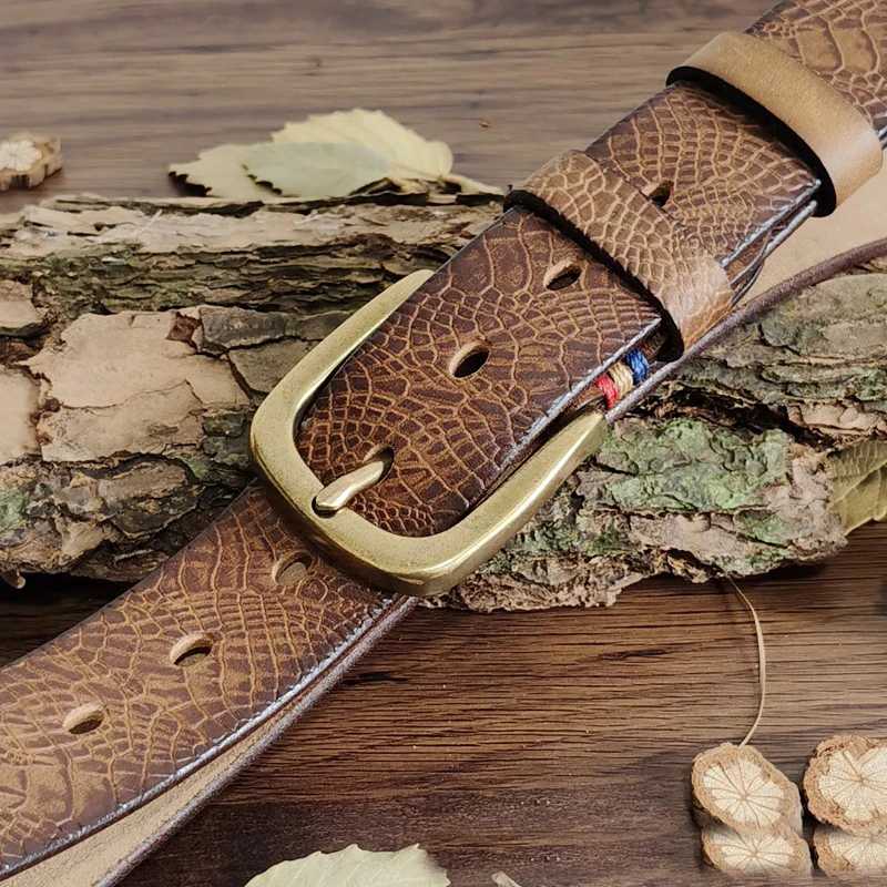 

Solid Copper Pin Buckle Belt Male Serpentine Belts Male Snakeskin Grain Belt Fashion Genuine Leather Jeans Belts