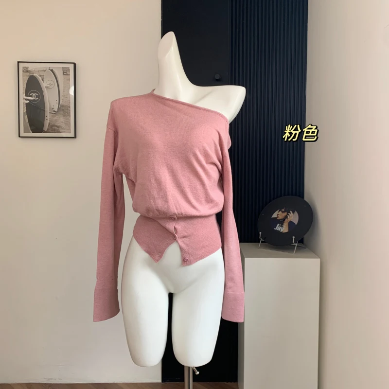 Женская трикотажная футболка Bomon необычная на пуговицах с длинным рукавом и