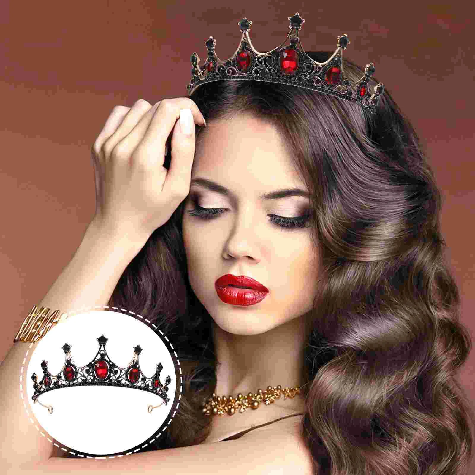Свадебные аксессуары для волос Черная корона Красные стразы Свадебная одежда
