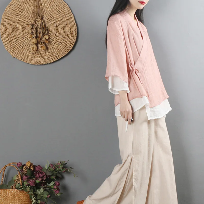 Топы в китайском этническом стиле Харадзюку дзен одежда Женский хлопковый