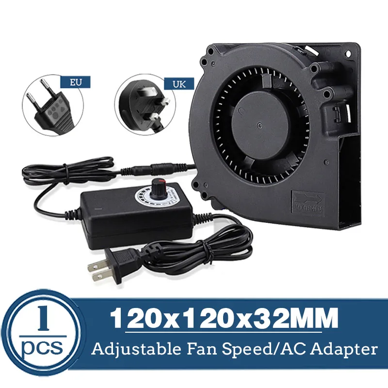 120MM Turbo Blower Fan 12V DC Female Connector 12cm 120x120x32mm 12032 Centrifugal Cooling Fan w/ AC 100V 220V Power Adapter