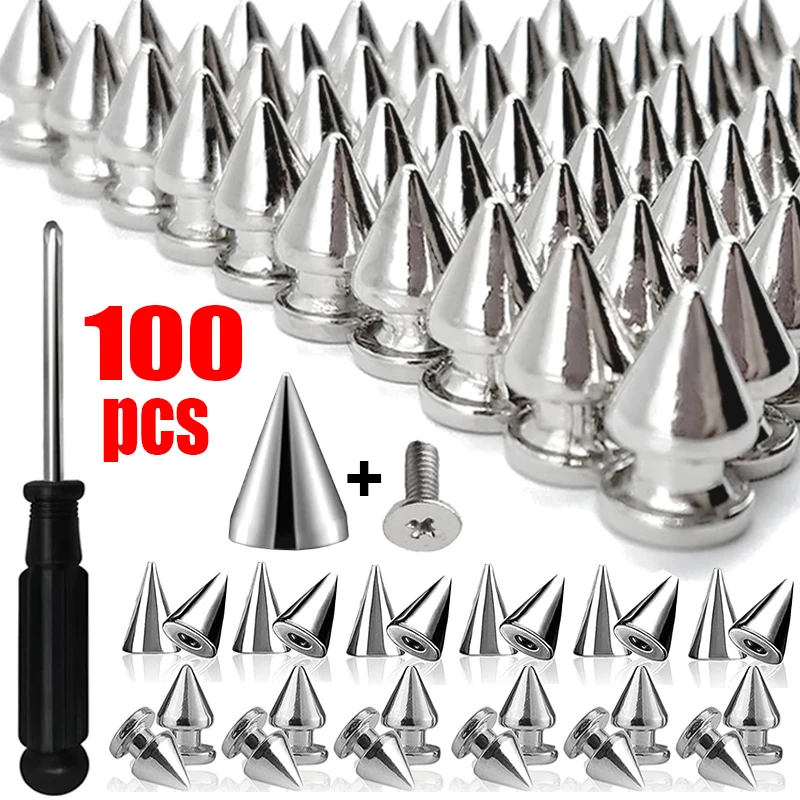 

10-100Pcs Round Cone Spikes Metal Tree Spike Screwback Studs DIY Handcraft Cool Punk Garment Rivets Decoration for Clothes Shoes
