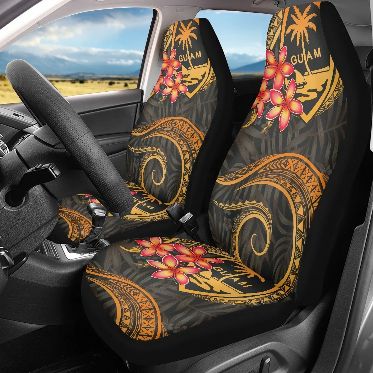 

Полинезийское племенное сиденье Гуам для женщин и мужчин, 2 шт./комплект, дизайнерское устойчивое автомобильное переднее сиденье, защита, универсальное, Легкая очистка