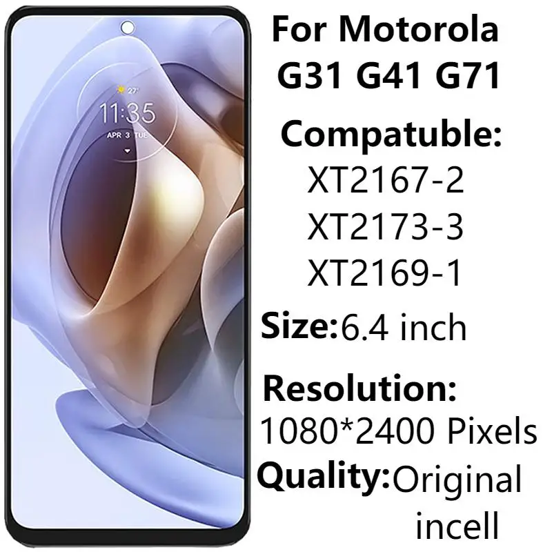Оригинальный дисплей 6,4 дюйма для Motorola G31 G41, зеркальный ЖК-дисплей с рамкой, дисплей для Moto G71, детали для ремонта сенсорного экрана