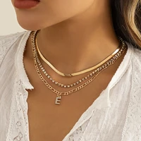 luxury shiny crystal e letter pendant necklace women 2022 multilayer gold metal claw diamond snake chain clavicle necklaces