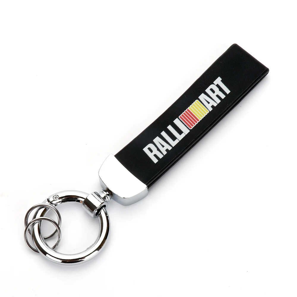 

Car Keychain For Ralliart Emblem Leather Keyring Pendant Decoration Gift For Mitsubishi Lancer Asx Outlander Auto Accessories