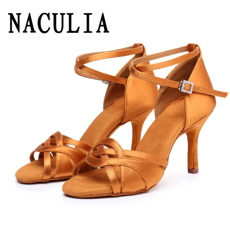 NACULIA Latin Dance Shoes Ballroom Women Professional Tango Salsa Sandals Dancing Shoes High Heel 8.5CM Quality Shoes for Ladies