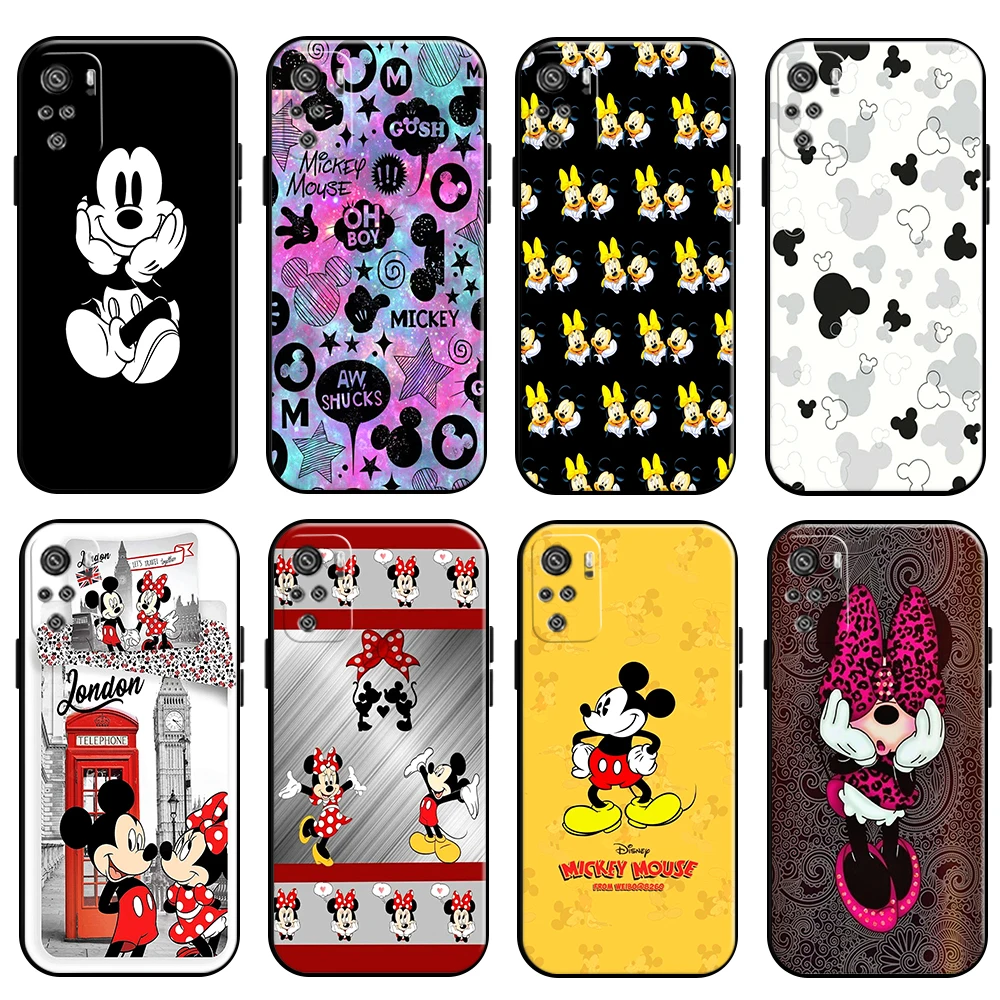 

Mickey Minnie Mouse Phone Case For Xiaomi Redmi Note 10 10S 10T Pro 5G Coque TPU Back Black Silicone Cover Carcasa