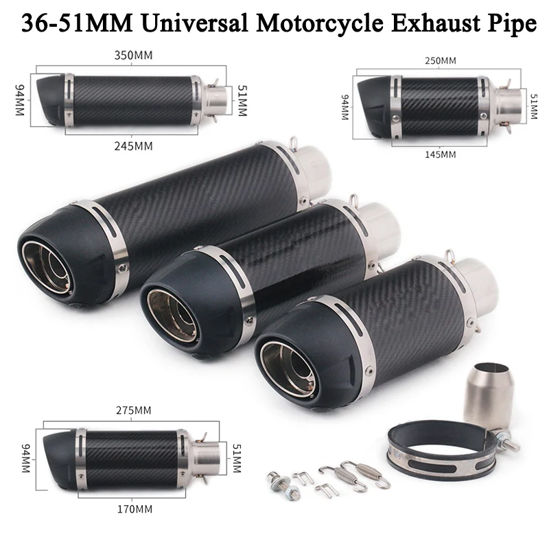 

38-51mm Universal Motorcycle Real Carbon Fiber Escape Slip On EMotocross Exhaust Pipe Muffler For Ninja 650 KTM390 r R25 Z750 R3