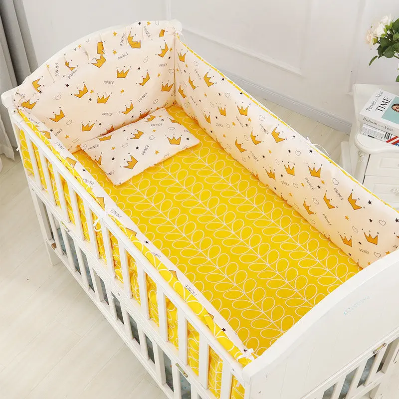 Cute Print Baby Bedding Pure Cotton Removable Washable Six-piece Bed Surround Anti-collision Breathable Baby Bed Surround Kit
