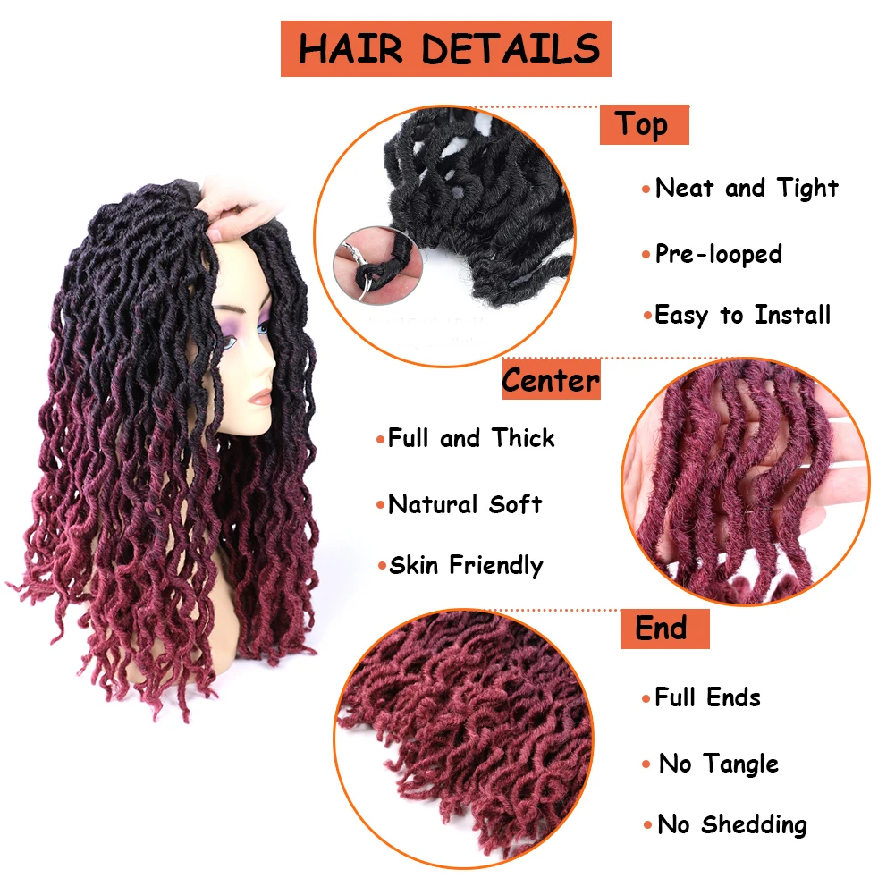 Mtmei волос Gypsy Locs накладные волосы на крючке косички дредлоки богиня Faux Curly косы 18