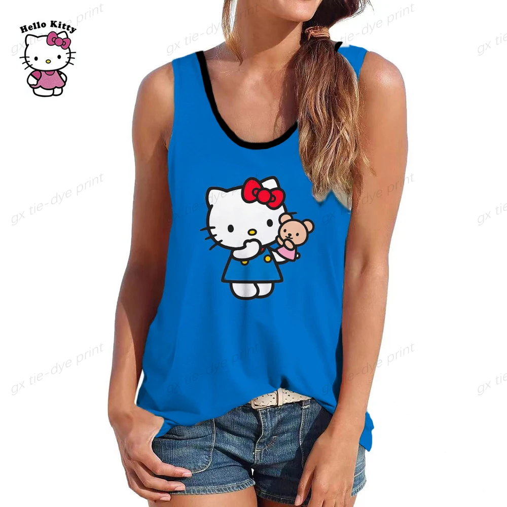 

Майка женская с принтом Hello Kitty, свободная футболка без рукавов, пикантный Топ, Повседневная Уличная одежда, модный базовый топ, на лето