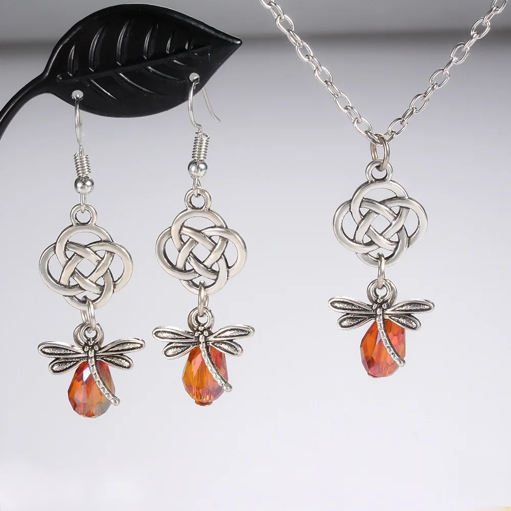

Vintage Dragonfly Zircon Necklace and Earrings Jewelry Set for Women