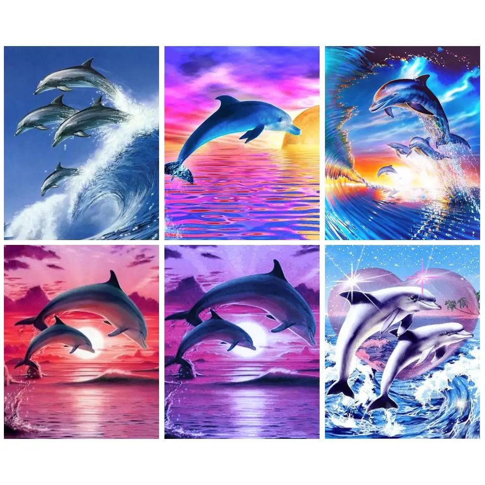 

CHENISTORY 5D Diy Diamond Painting Diamond Mosaic Embroidery Animal Dolphins Cross Stitch Diamond Landscape Picture Home Decor