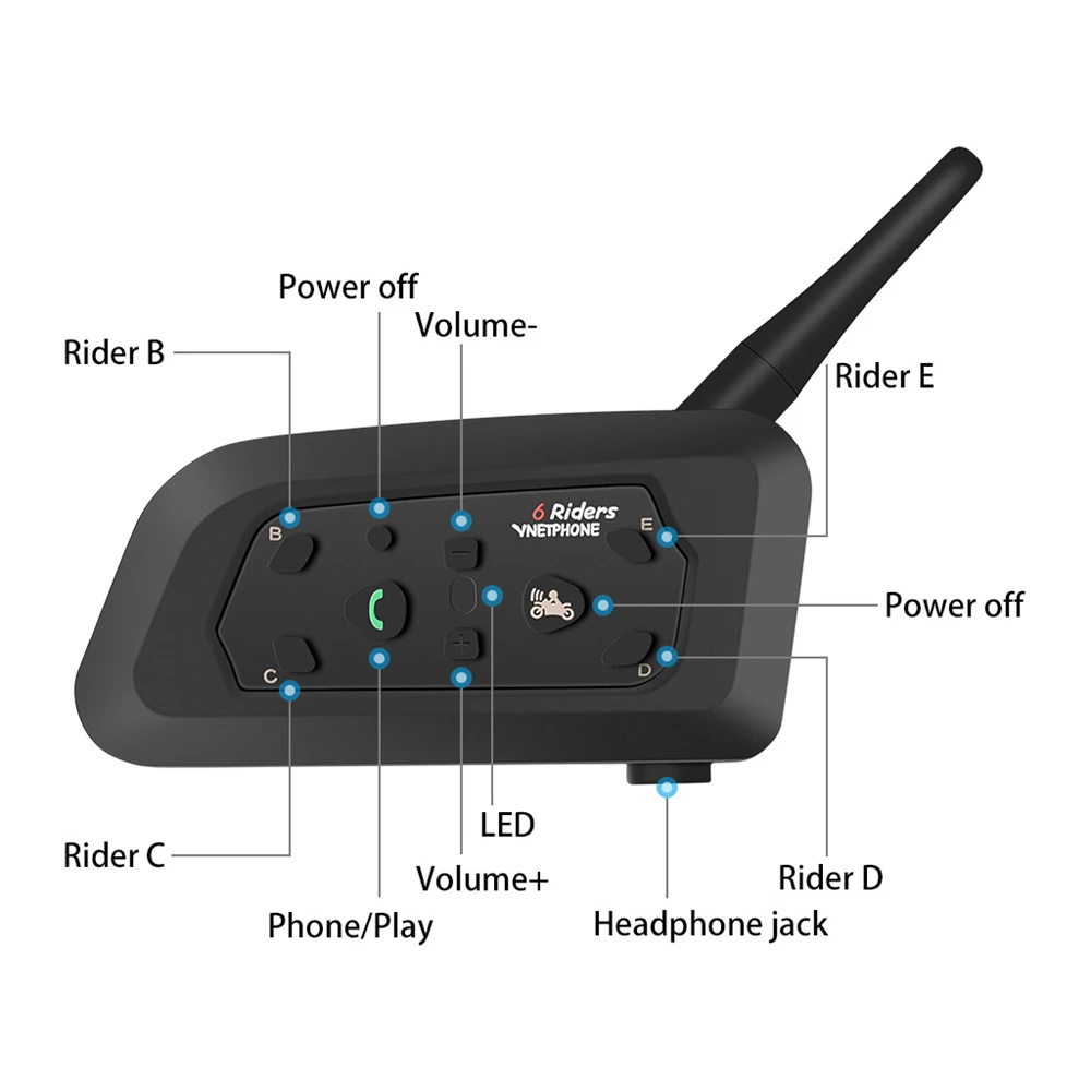 Bluetooth-гарнитура для мотоциклетного шлема V6 1200 м |