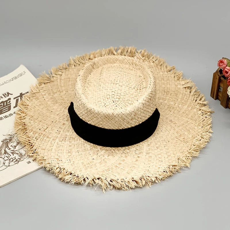 Новый стиль дамский шляпный оверсайз с широкими полями 20 см из соломы рафия для пляжа оптовая продажа с доставкой.