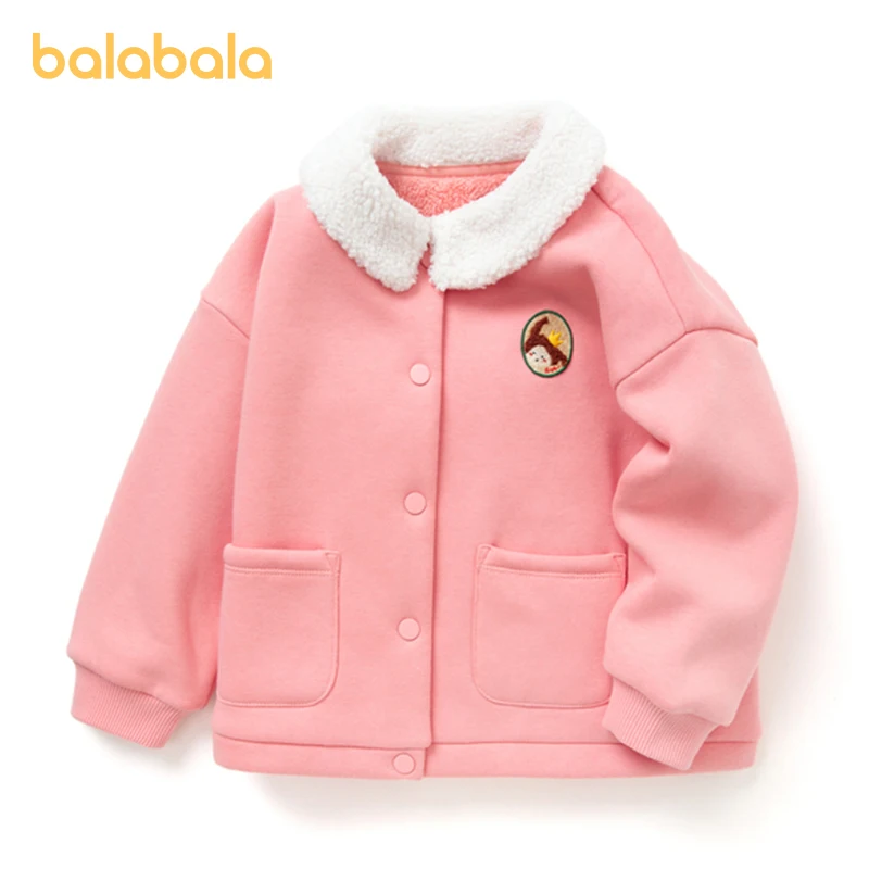 

Повседневная одежда для маленьких девочек Balabala 2023, осенне-зимнее пальто с бархатным лацканом, милая модная куртка