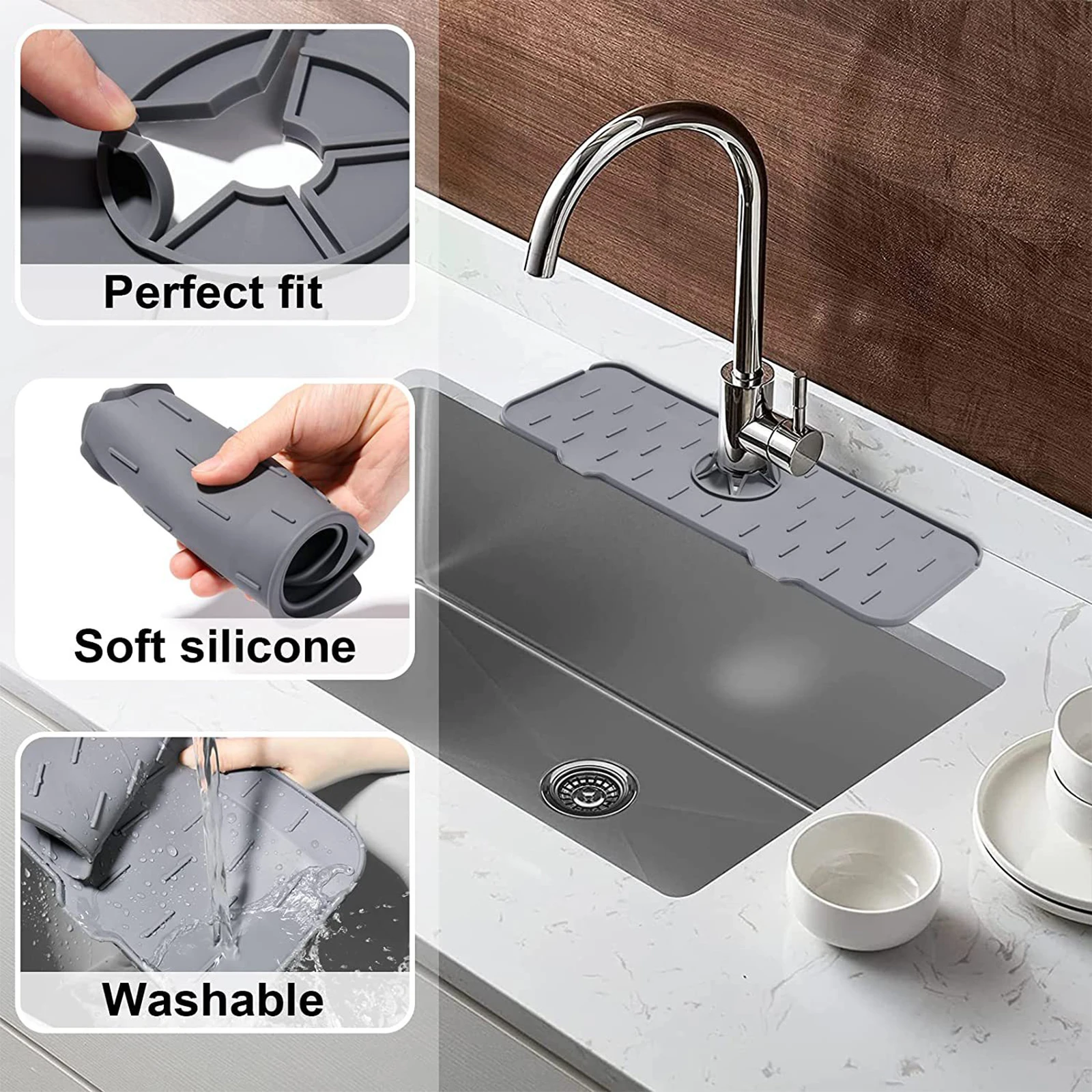 

Silicone Faucet Absorbent Mat Sink Splash Guard Drain Pad Water Splash Catcher Mats Sink Countertop Protector Kitchen Gadgets