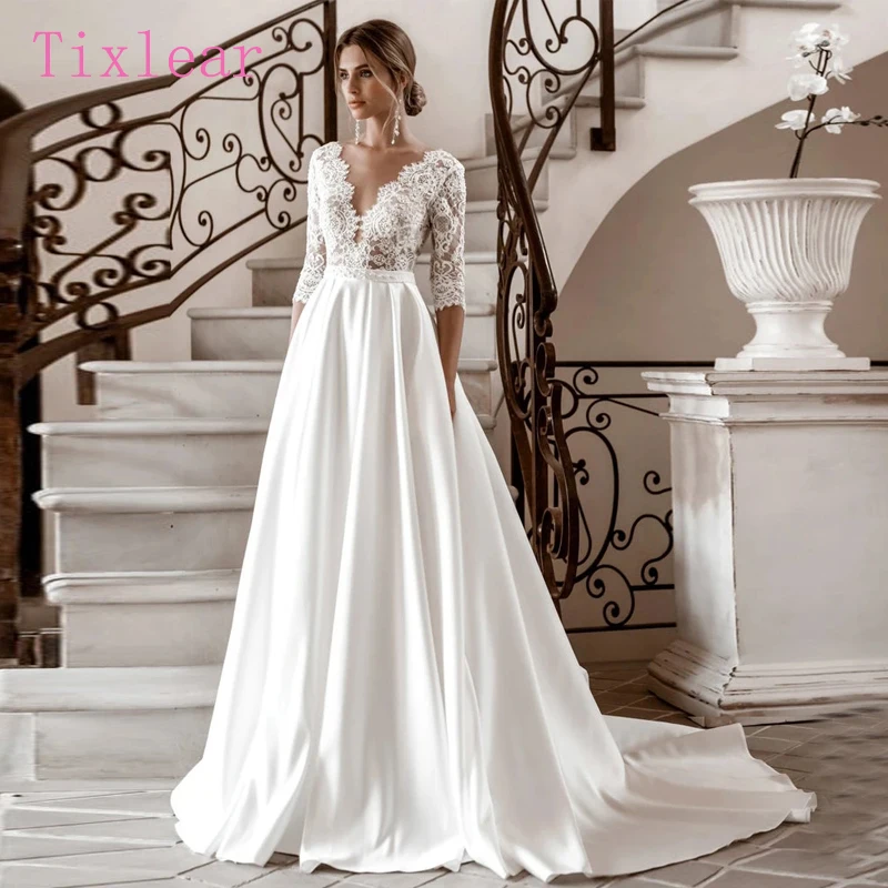 

TIXLEAR Wedding dress Lace Applique V-Neck A-line Bridal Gowns White Classical Marry dress Popular Summer 2023