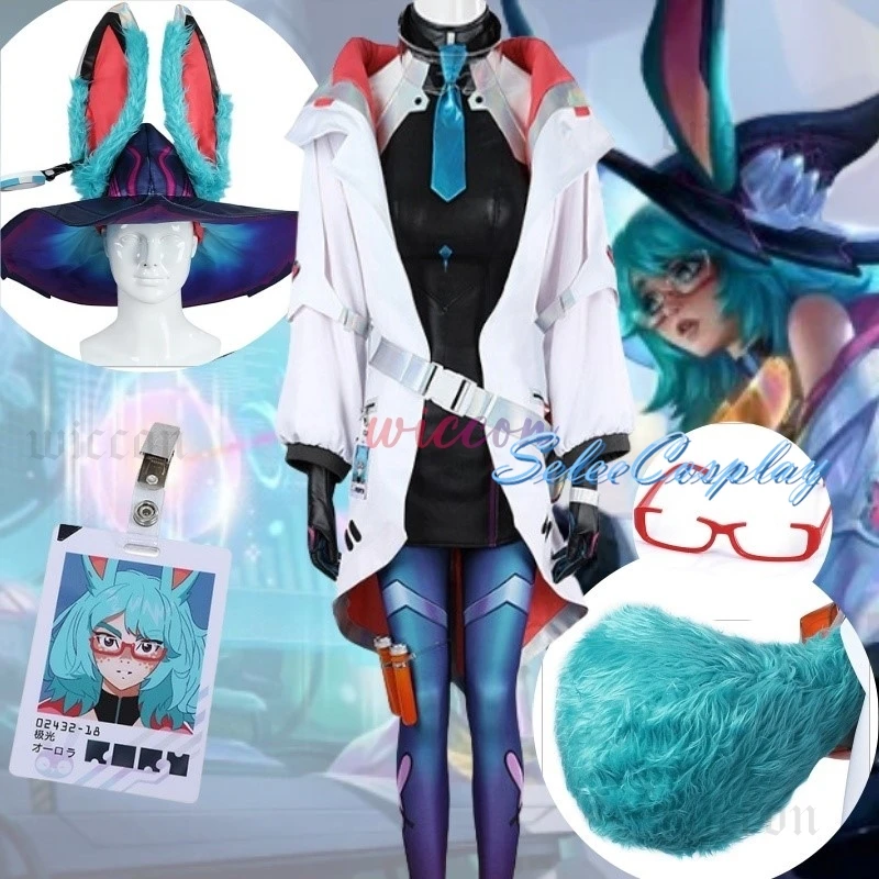 LOL Anima Squad Aurora Косплей Костюм Шляпа с хвостом Женский Боевой кролик Аврора