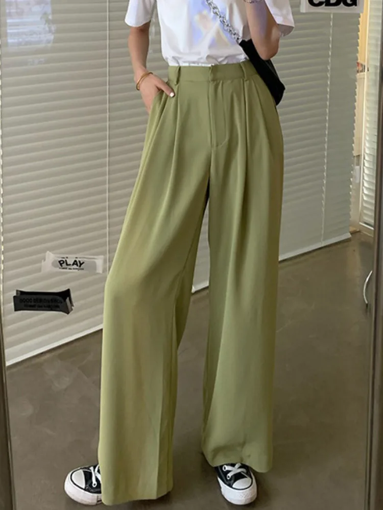 

Spring Summer Women Pants Solid Color High Waist Casual Pants Office Commuter Straight Loose Wide Leg Pants Women Sweatpants