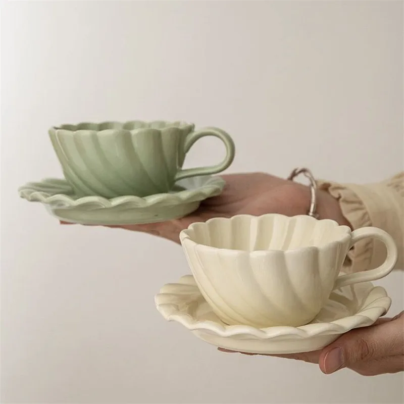 

Creative Lace Plain Ceramics Coffee Cup With Saucer Home mugs Office Coffeeware Caffe Latte Mug Tea Cup set Gift