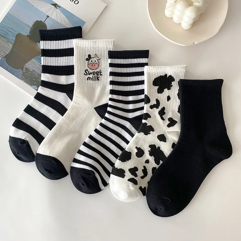 

New Arrivals Cotton Women Sock Lovely Harajuku Cartoon Animal Print Japanese Style Socks Striped Breathable Casual Calcetines
