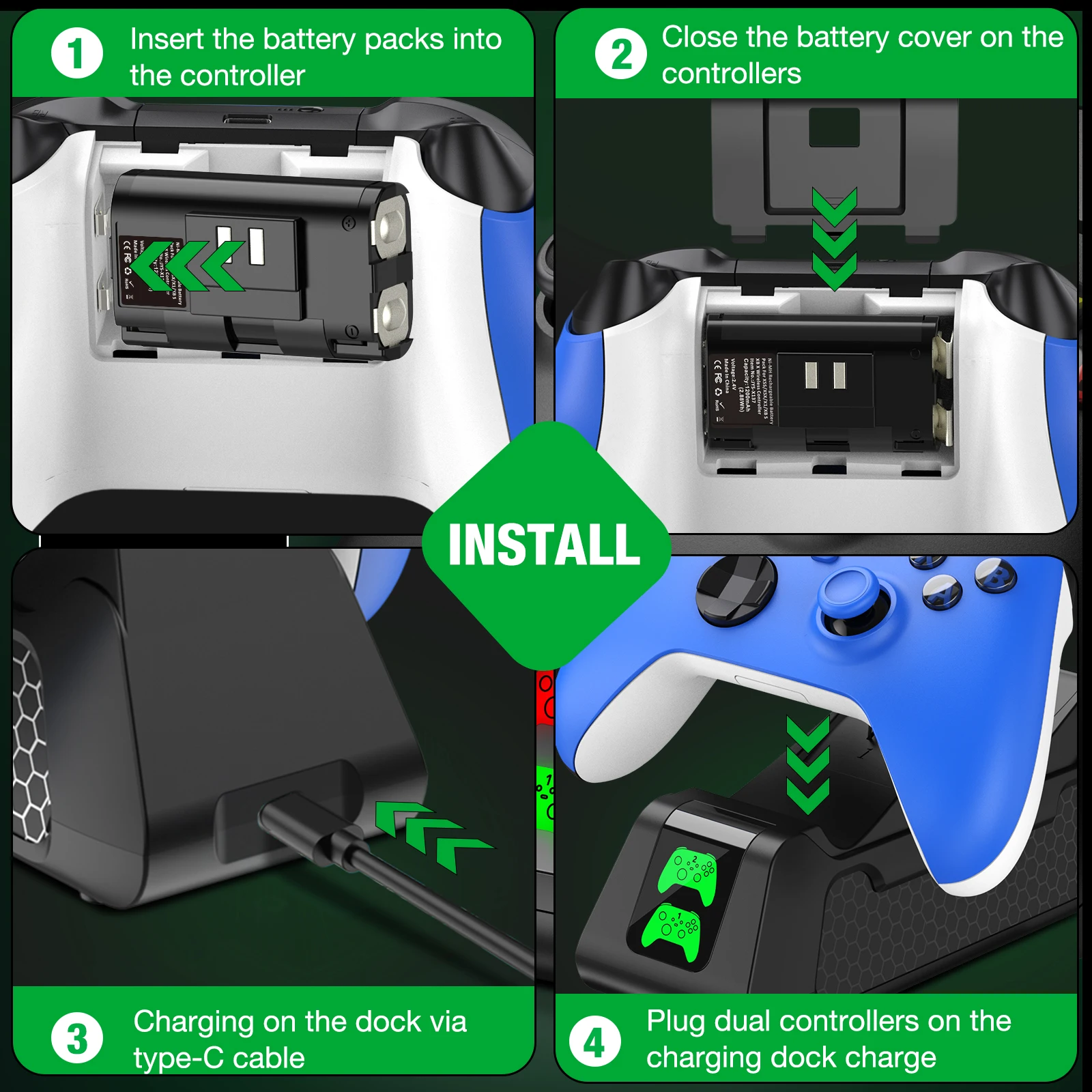 Зарядная док-станция типа C для контроллера Xbox серии X/S/Xbox One S/X/Xbox + 2