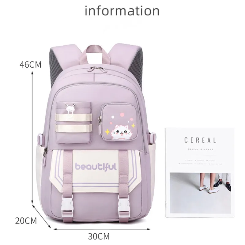 Детский Школьный рюкзак с милым котенком для девочек-подростков вместительный