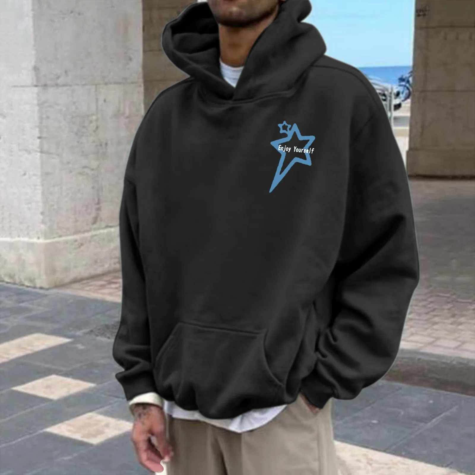 

Harajuku Star Print Hoodies Sweatshirt Fashion Tops Oversized Hoodie Men's Hooded Sweatshirt Basic Moletom Masculinos Outfits
