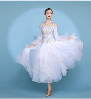 white ballroom waltz dance dresses customization stage tango flamenco skirt women modren ballroom competition dance dress