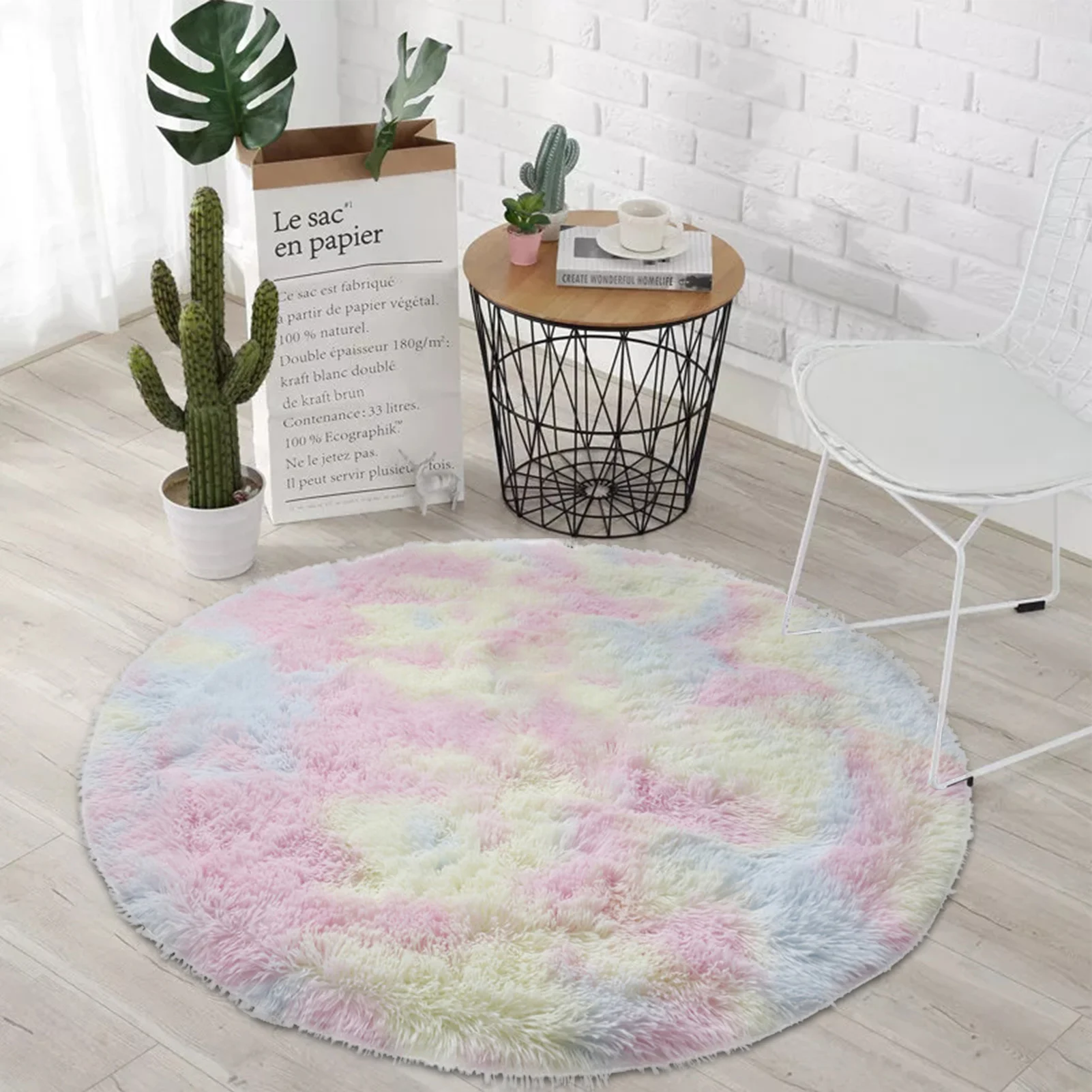 

Round Colorful Plush Rainbow Area Rug Soft Fluffy Carpet For Living Room Girl Bedroom Children Floor Mat Carpet Decor Rug