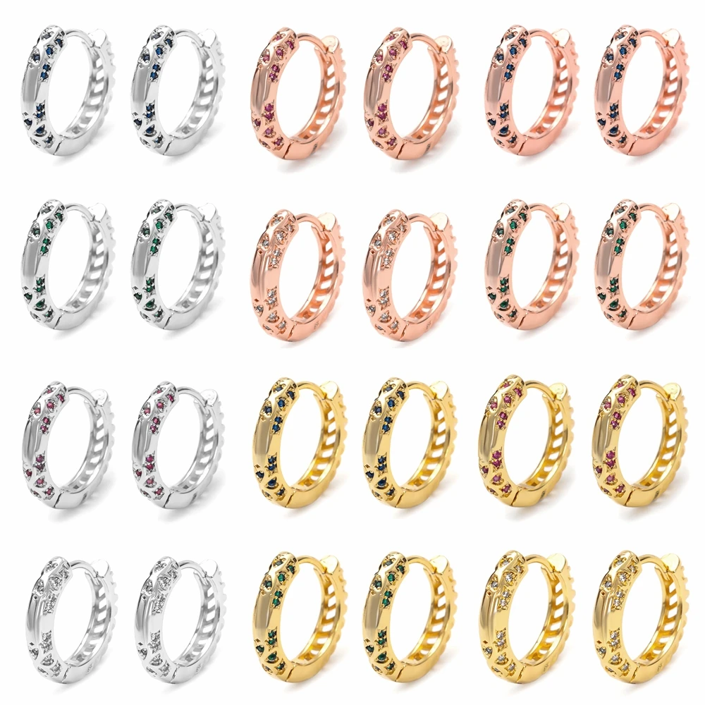 

ESSFF Rose Gold/Silver/Gold Color Round Circle Design AAA Zircon Delicate Hoop Earrings for Women Trendy Piercing Fine Earings